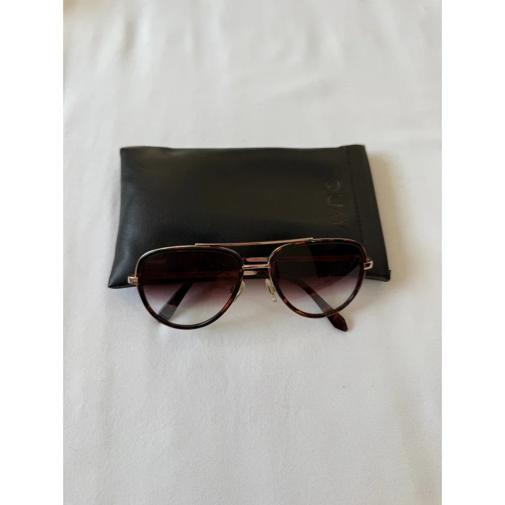 Quay Australia All In Aviator Sunglasses Tortoise Rose Gold Brown Gradient Lens